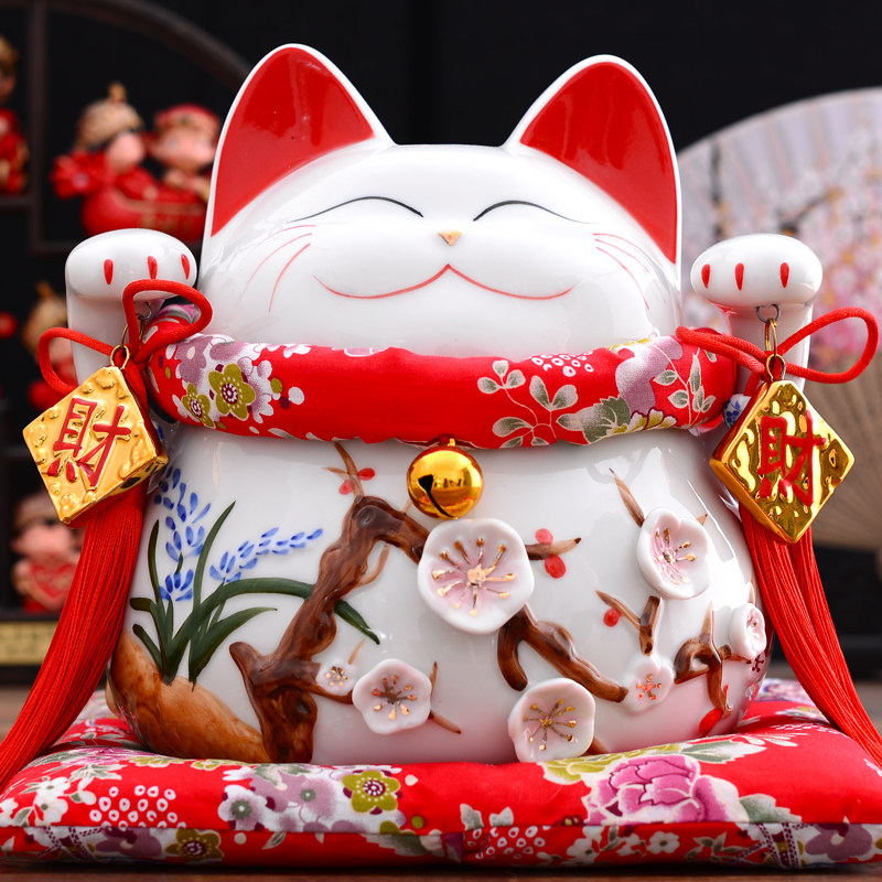 招财猫摆件 大号日本陶瓷存钱储蓄罐 店铺开业礼品客厅家居发财猫