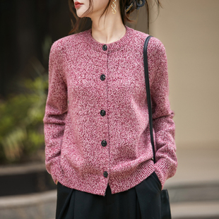 羊毛衫女圆领点点花纱针织衫加厚毛衣宽松休闲百搭洋气浣熊绒开衫