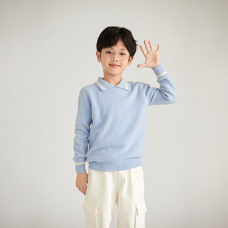 100%纯羊毛衫男女中大童针织衫纯色宝宝毛衣宽松翻领POLO领打底衫