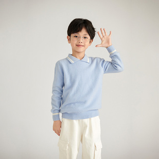 100%纯羊毛衫男女中大童针织衫纯色宝宝毛衣宽松翻领POLO领打底衫