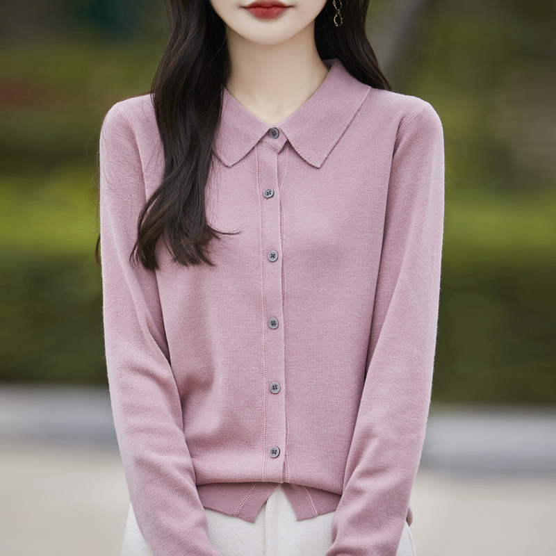 2025秋冬季新款针薄衫开衫女装薄款羊毛衫翻领毛衣打底衫外套精纺