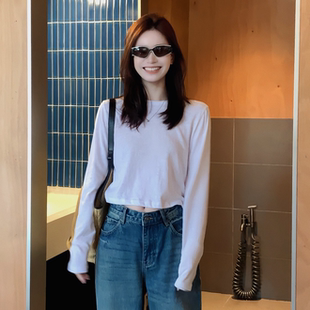 长袖 SUNCC自制 气质百搭宽松纯色显瘦休闲打底短款 韩调 T恤 经典