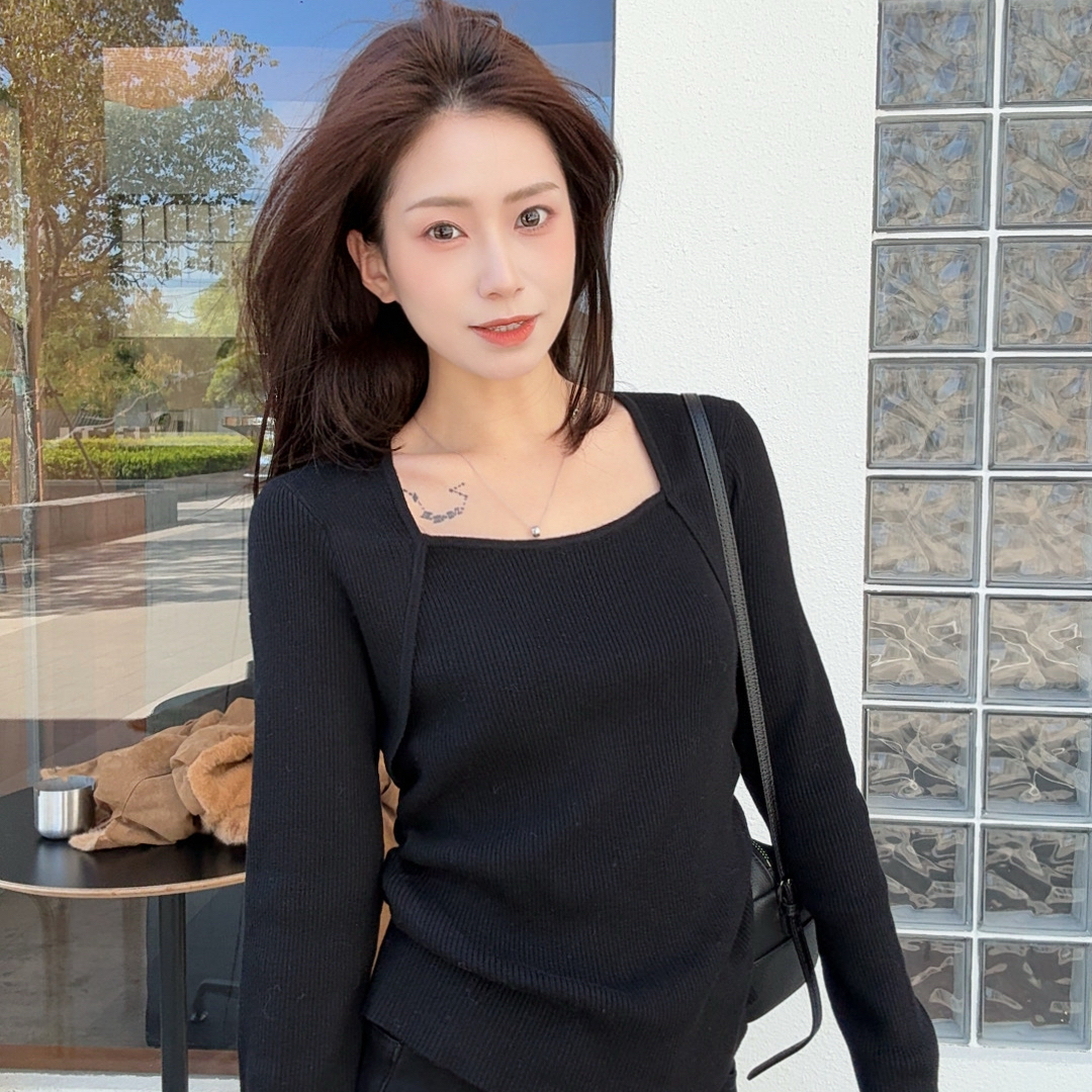 SUNCC自制 自带腰线 收腰显瘦气质百搭设计感高级假两件针织上衣