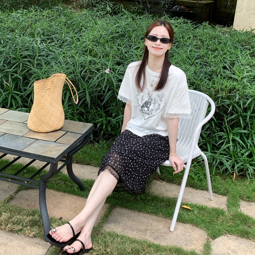 SUNCC自制 花边兔 100.棉休闲气质百搭小众韩版高级蕾丝短袖T恤