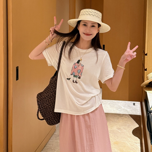 SUNCC自制 溜猫tee 莱赛尔韩系清新气质休闲百搭宽松显瘦短袖T恤