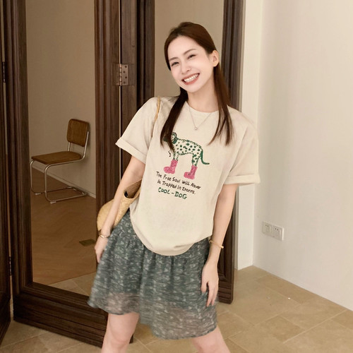 SUNCC自制 牧羊犬 韩系休闲气质百搭高级小众显瘦印花短袖T恤