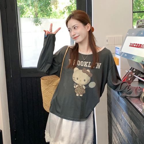 SUNCC 凯蒂猫 莱赛尔段缩丝韩系甜酷气质高级百搭休闲防晒长袖T恤