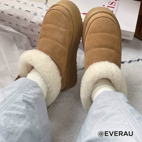 澳洲EVERAU羊毛雪地靴毛圈可爱短靴女士棉靴加厚保暖休闲UEA3165