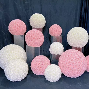 婚庆桌花球仿真花球摆件结婚宴会厅布置道具粉红紫色玫瑰花球装饰