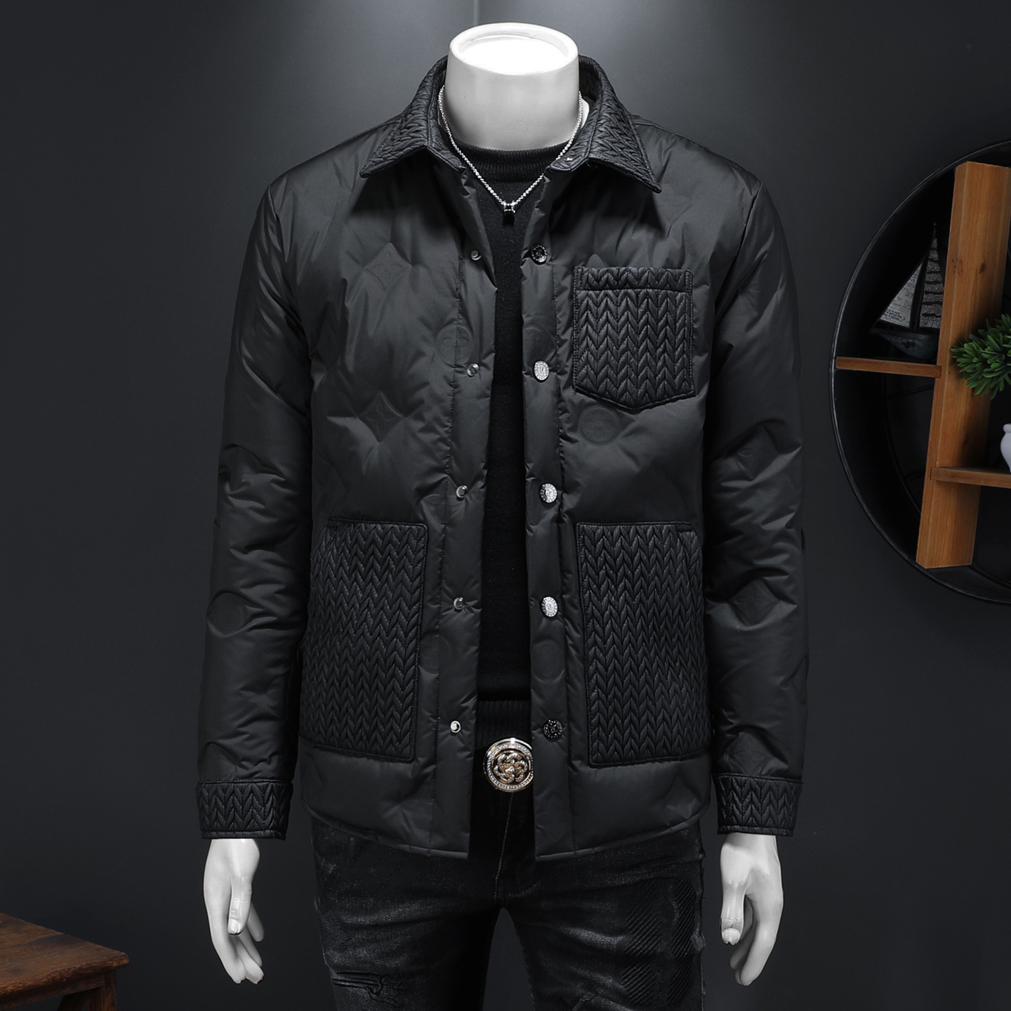 2025秋冬装90%绒衬衫领羽绒服男钱塘6006-5116-P285假模图，男装衬衫，钱塘6006(原3029)