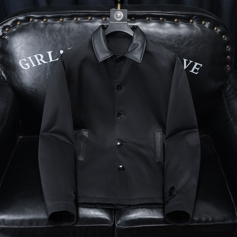 2025冬装90绒落肩宽松型拼皮中长款羽绒服男6006-7201-P300沙发图图片