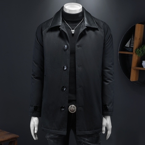 2025冬装90绒落肩宽松型拼皮中长款羽绒服男6006-7201-P300 假模图片