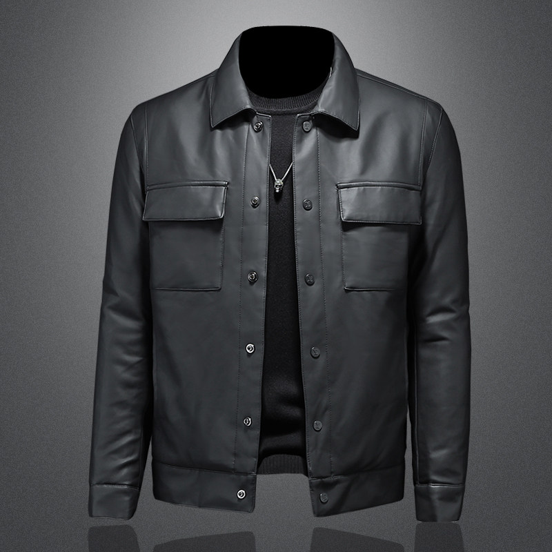 2021秋冬装新款PU皮羽绒服男翻领 钱塘3029-00163-P300 镂空图图片