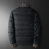 2025秋冬装新款拼接翻领羽绒服男钱塘3029-9119-P300平铺图，男装羽绒服，钱塘6006(原3029)