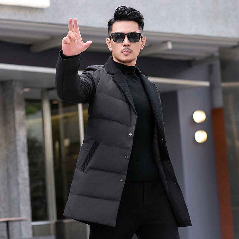 2025秋冬装针织领中长款羽绒服男 钱塘6006-23002-P320  真模图图片