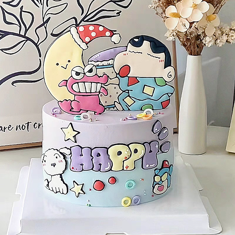 二次元漫画卡通儿童小孩蜡笔小新蛋糕装饰摆件生日甜品烘焙插件