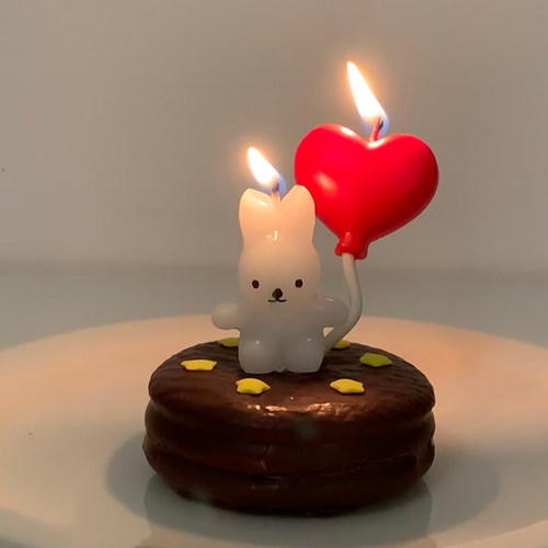 小红书同款生日蜡烛蛋糕装饰可爱小兔子爱心蜡烛摆件ins装扮插件