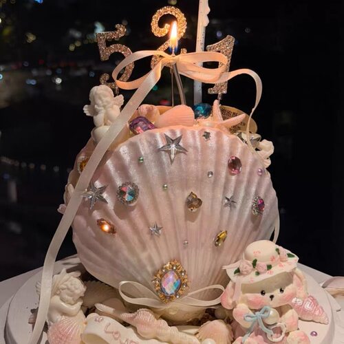 网红梦幻海洋贝壳蛋糕装饰氛围感海螺天使摆件情侣纪念日烘焙装扮