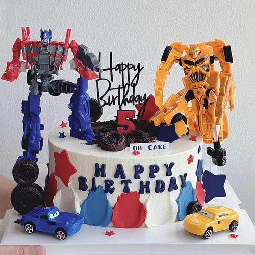 网红变形机器人儿童男孩生日烘焙装扮蛋糕装饰摆件齿轮模具