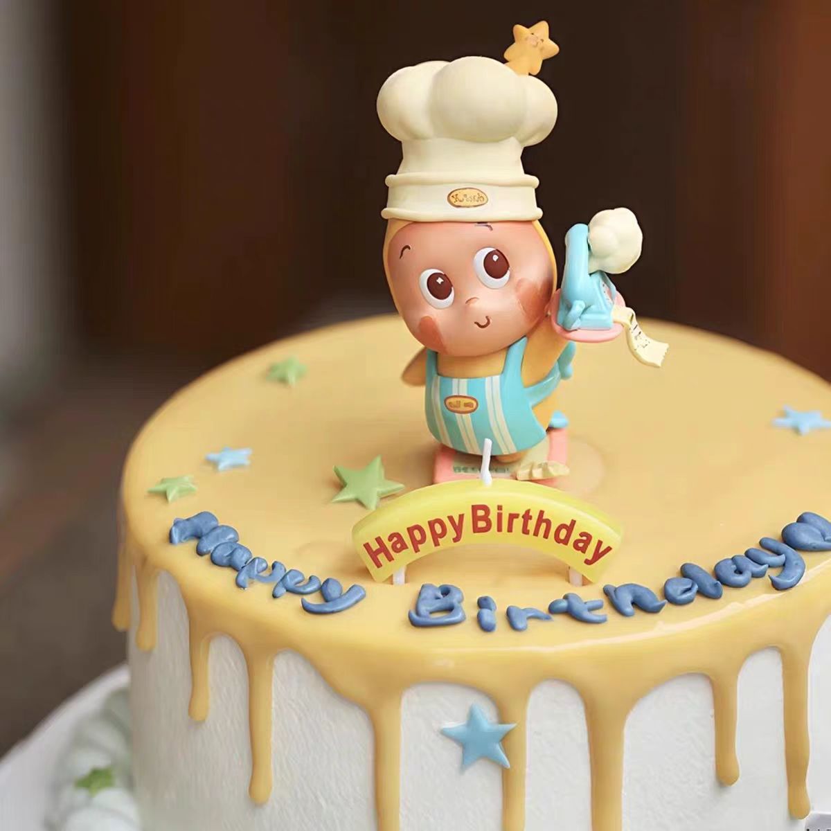网红星星人蛋糕装饰儿童生日烘焙装扮摆件生日快乐HB拱门蜡烛插件