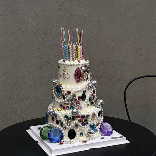 网红彩色水钻装饰纸杯生日甜品台插卡配件复古大宝石钻石蛋糕插件