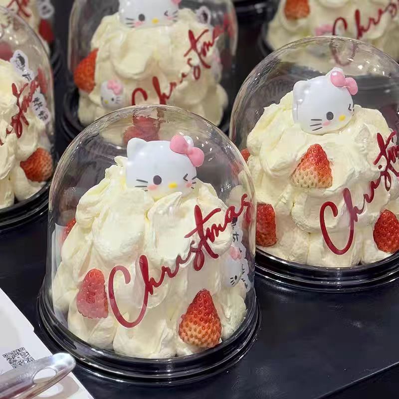 网红圣诞节kt猫亚克力merrychristmas插件4寸半圆透明蛋糕盒装饰