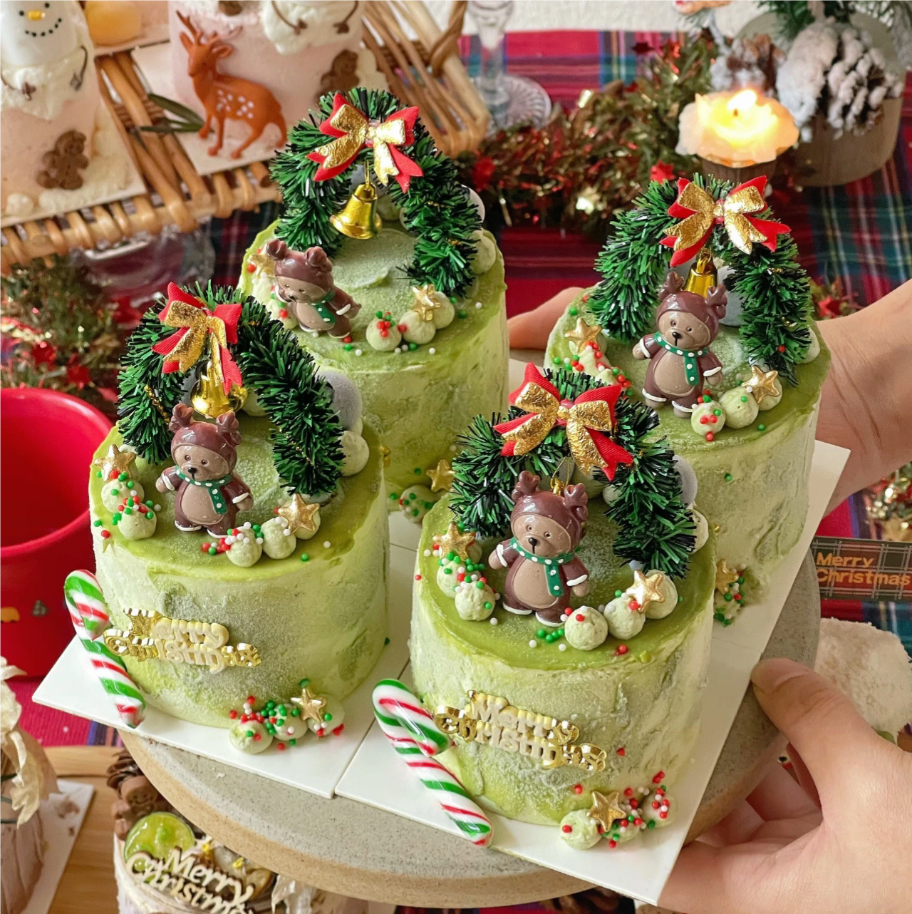 2025网红圣诞帽小熊蜡烛圣诞插旗圣诞节草圈圣诞树蛋糕装饰插件