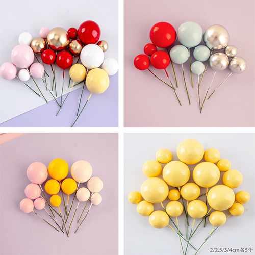 彩色金属球圆形泡沫生日球大小混装生日烘焙蛋糕装饰插件