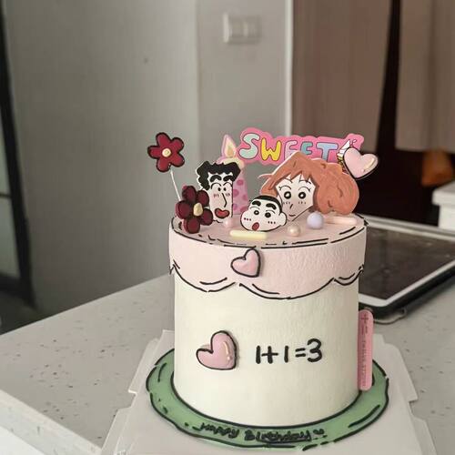 蜡笔小新一家三口美伢妈妈爸爸蛋糕装饰配件生日纪念日蛋糕插件