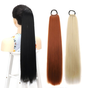 假发长马尾发圈缠绕纹理烫蓬松直发Yaki Straight Hair Ponytails