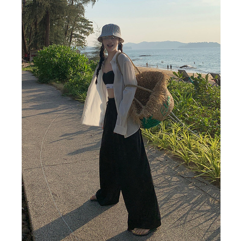 EAL阔腿垂感防晒裤女冰丝拖地裤