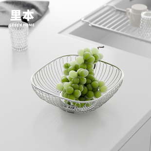 里本 304不锈钢水果篮家用客厅果盘厨房收纳篮户外简约糖果零食筐