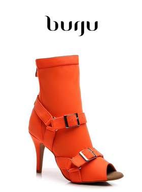 Burju-Sharness 橙色高跟爵士短靴高跟鞋拉丁舞蹈鞋恰恰舞蹈