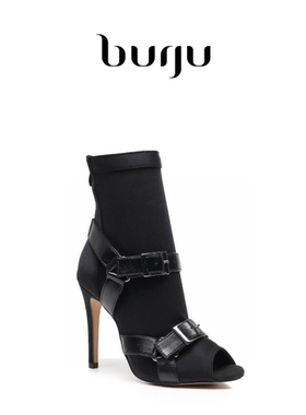 Burju-Sharness 黑色高跟爵士短靴高跟鞋拉丁舞蹈鞋恰恰舞蹈