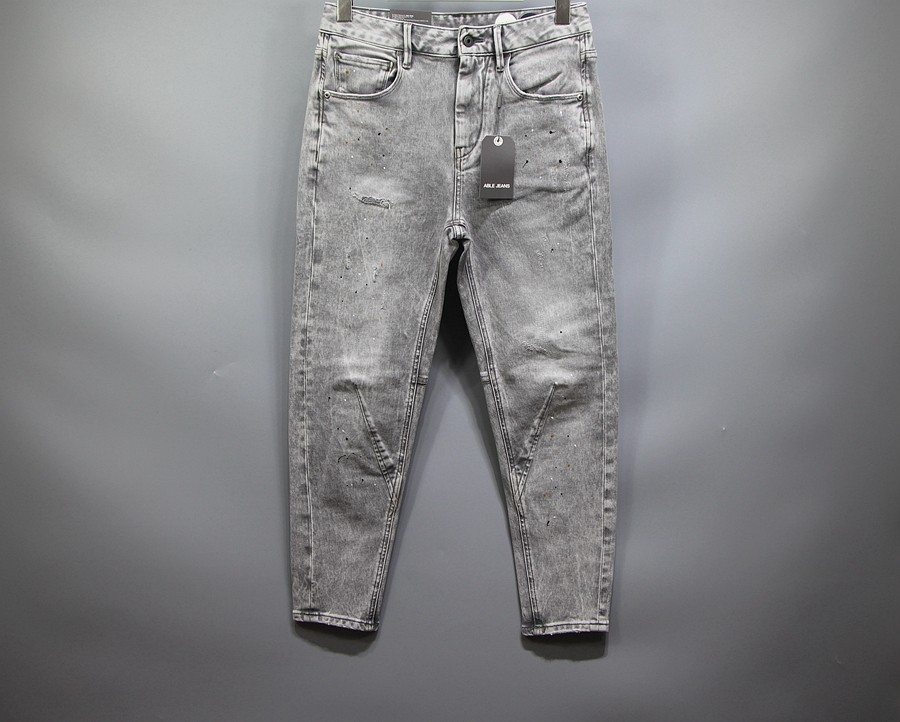 中性情侣款春夏灰牛牛仔裤ABLE JEANS立体剪裁破洞锥形裤BF男朋友