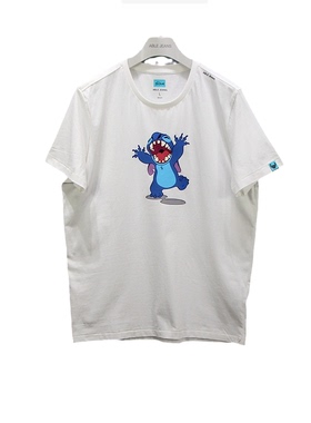 ABLE JEANS男士短袖体恤夏季新品白色圆领史迪奇联名印花半袖T桖