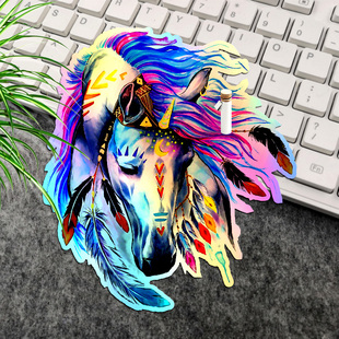 反光羽毛水彩马车贴可爱趣味车侧身玻璃电动车行李箱头盔装饰贴纸