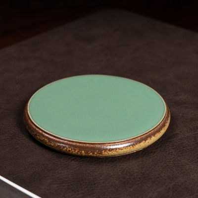 本土斋青瓷杯承草木灰双釉梅子青杯垫小壶托功夫茶具杯托壶托配件