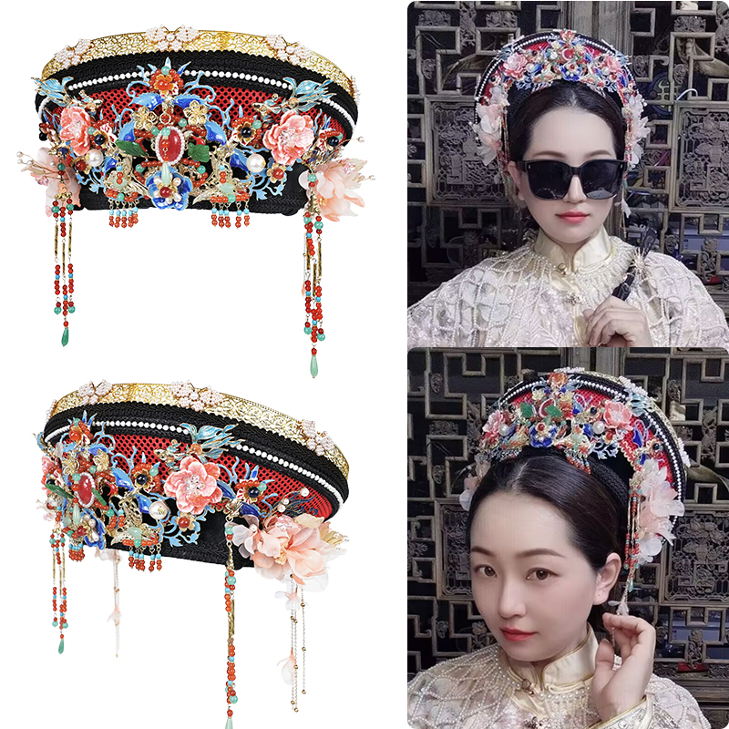 纯手工头饰亲子摄影帽子皇后格格古风配饰故宫摄影清装花铀景泰蓝