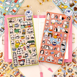 nekoni贴纸熊猫动物日系手账手帐素材手机杯子防水小可爱装 饰贴画