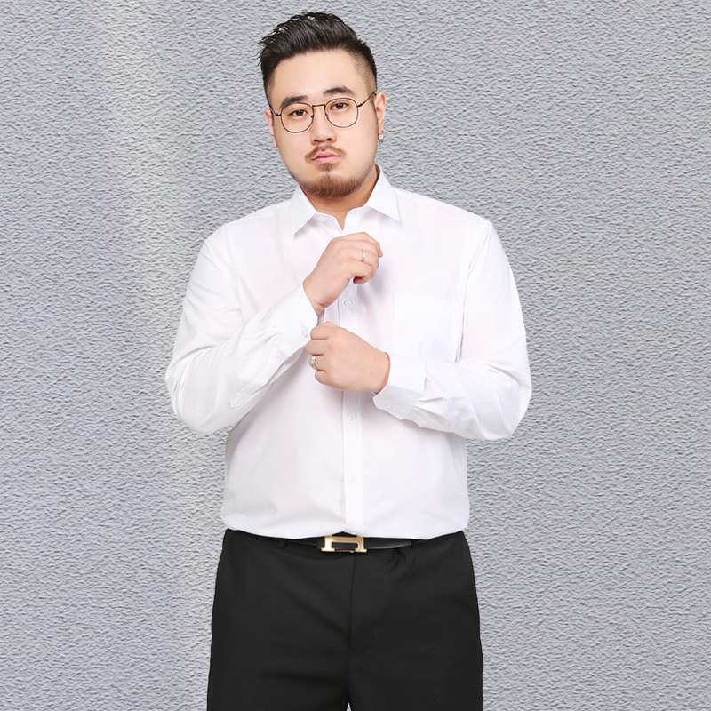 秋款大码长短袖男商务正装加肥加大白衬衣男胖子西装白衬衫特大号