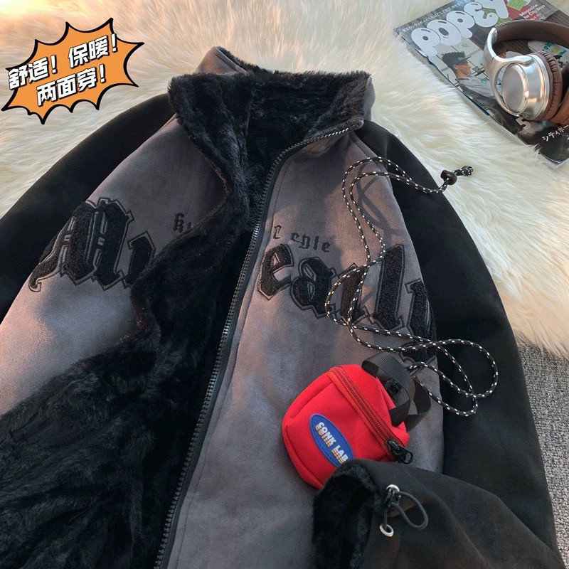 706-1-LYM002-P115 现货  冬季男麂皮绒两面穿棉服情侣羊羔绒外套图片