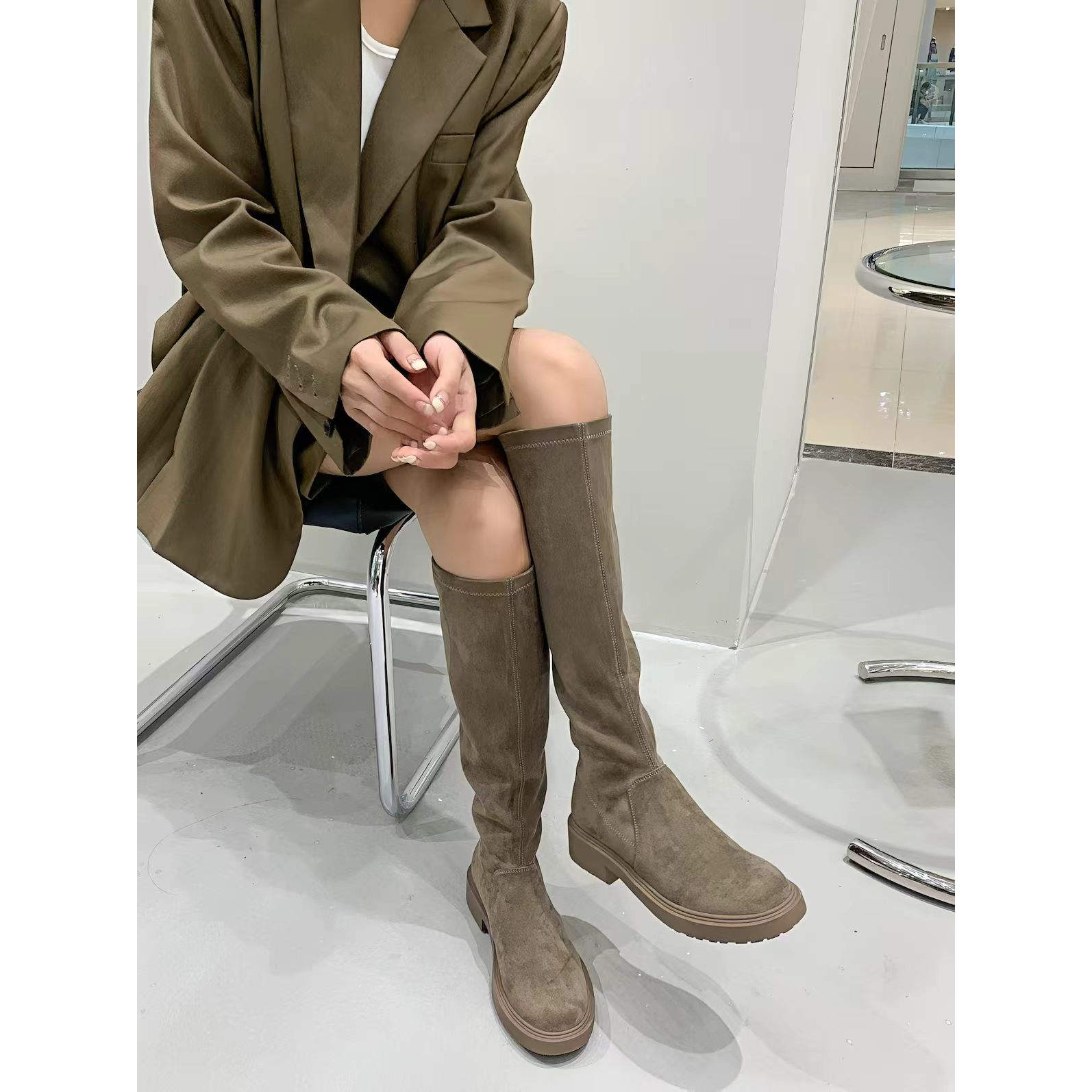 SGIRL秋冬反绒弹力显瘦骑士靴