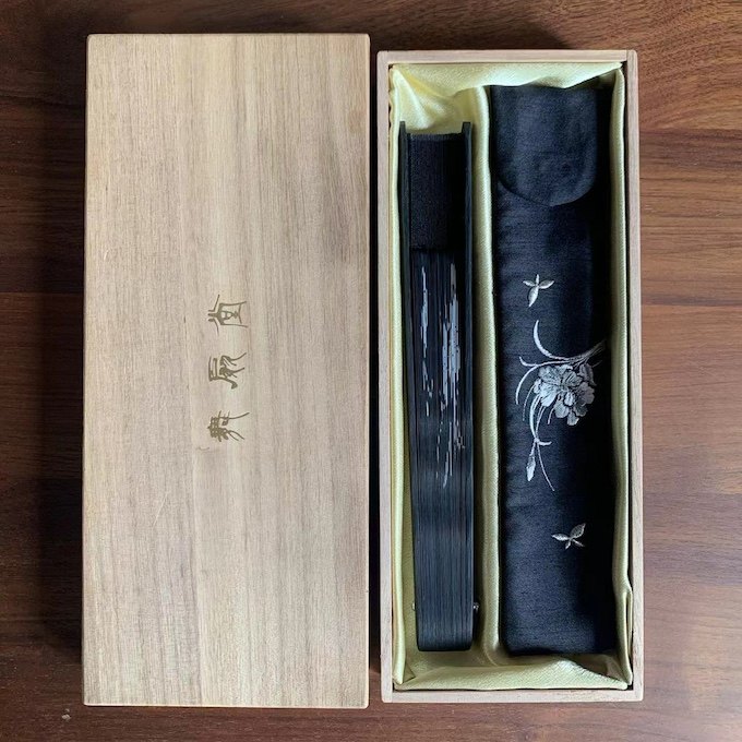 日本进口 京都名扇 舞扇堂 京扇子 刺绣扇子套装 兰