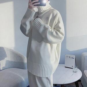 宽松慵懒风套头高领毛衣男士秋冬加厚复古日系外穿港风针织打底衫