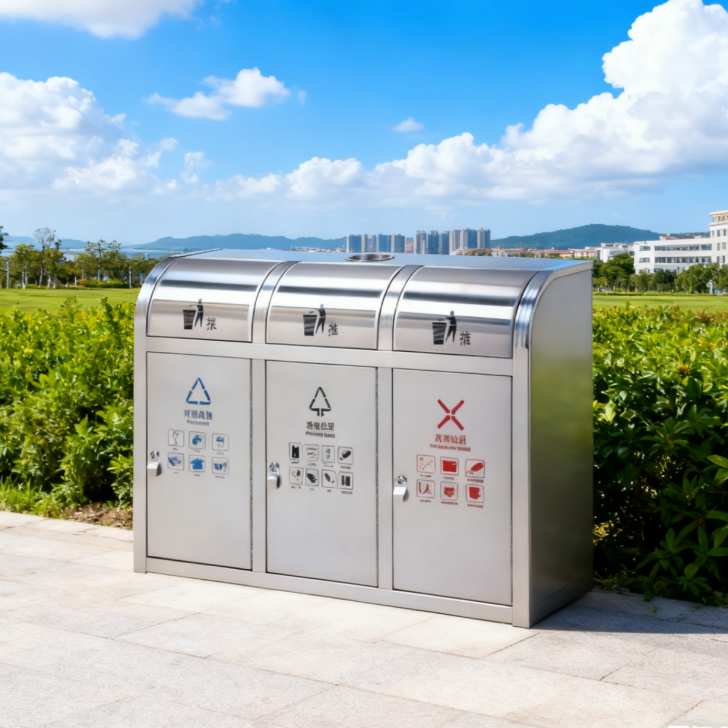 户外公园景区不锈钢分类垃圾桶