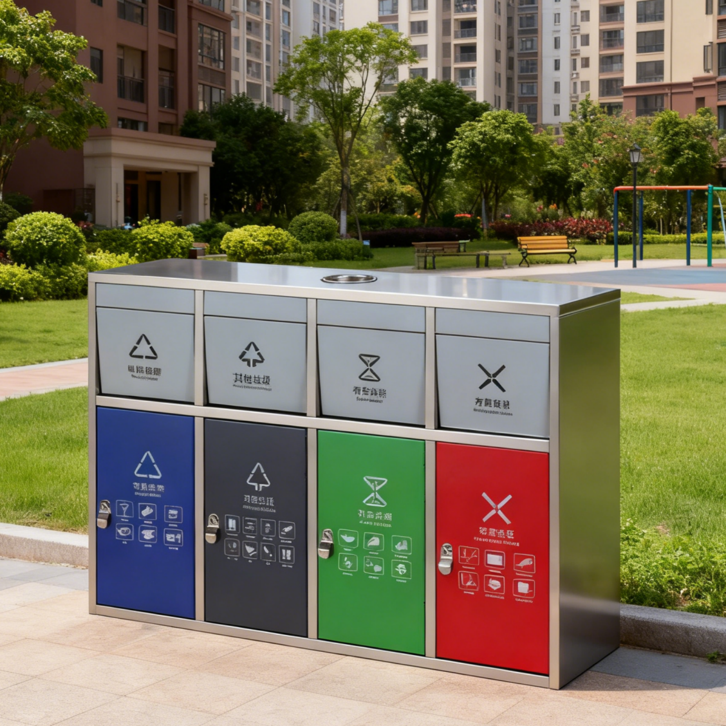 户外四分类不锈钢环卫果皮垃圾桶
