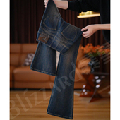 青金玫瑰 猫王翘臀高腰版 型超好看微喇叭牛仔裤 暴雪 女2026新款