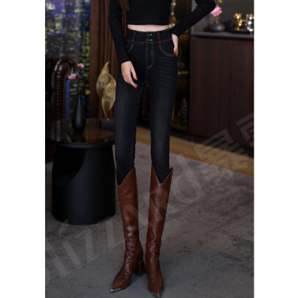 暴雪零度灰  高腰牛仔裤女弹力紧身铅笔裤2025秋冬新款显瘦小脚裤