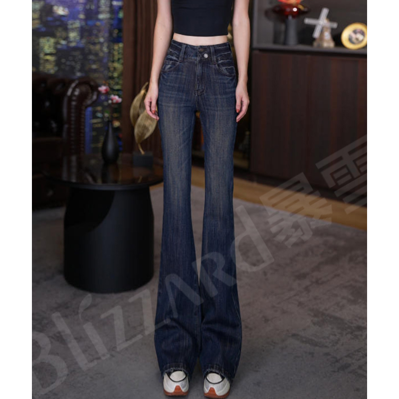 暴雪高腰直筒微喇牛仔裤